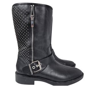 Steven Steve Madden Zain Black Leather Boots Silver Stud/Buckle/Zipper 7.5